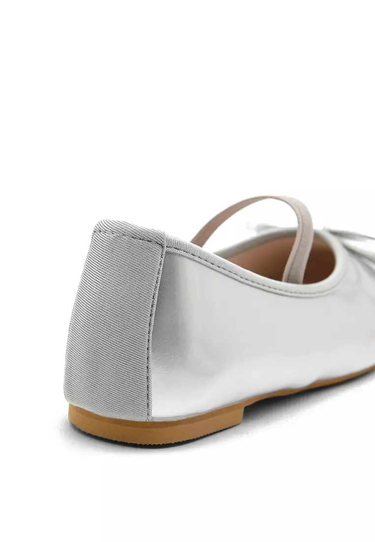 Erino Enamel Ribbon Maryjane Flats (1cm) - Silver