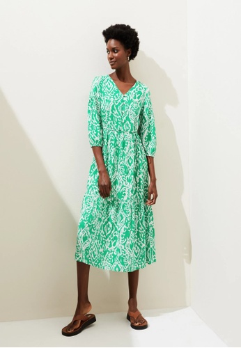 MARKS u0026 SPENCER Linen Blend Printed V-Neck Midi Dress | ZALORA Philippines