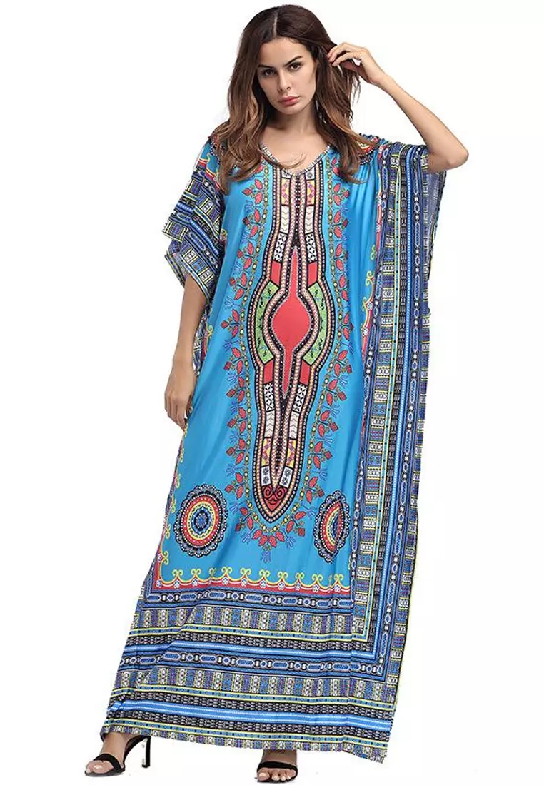 African Ethnic Print Beach Long Dress KCCLSP2104