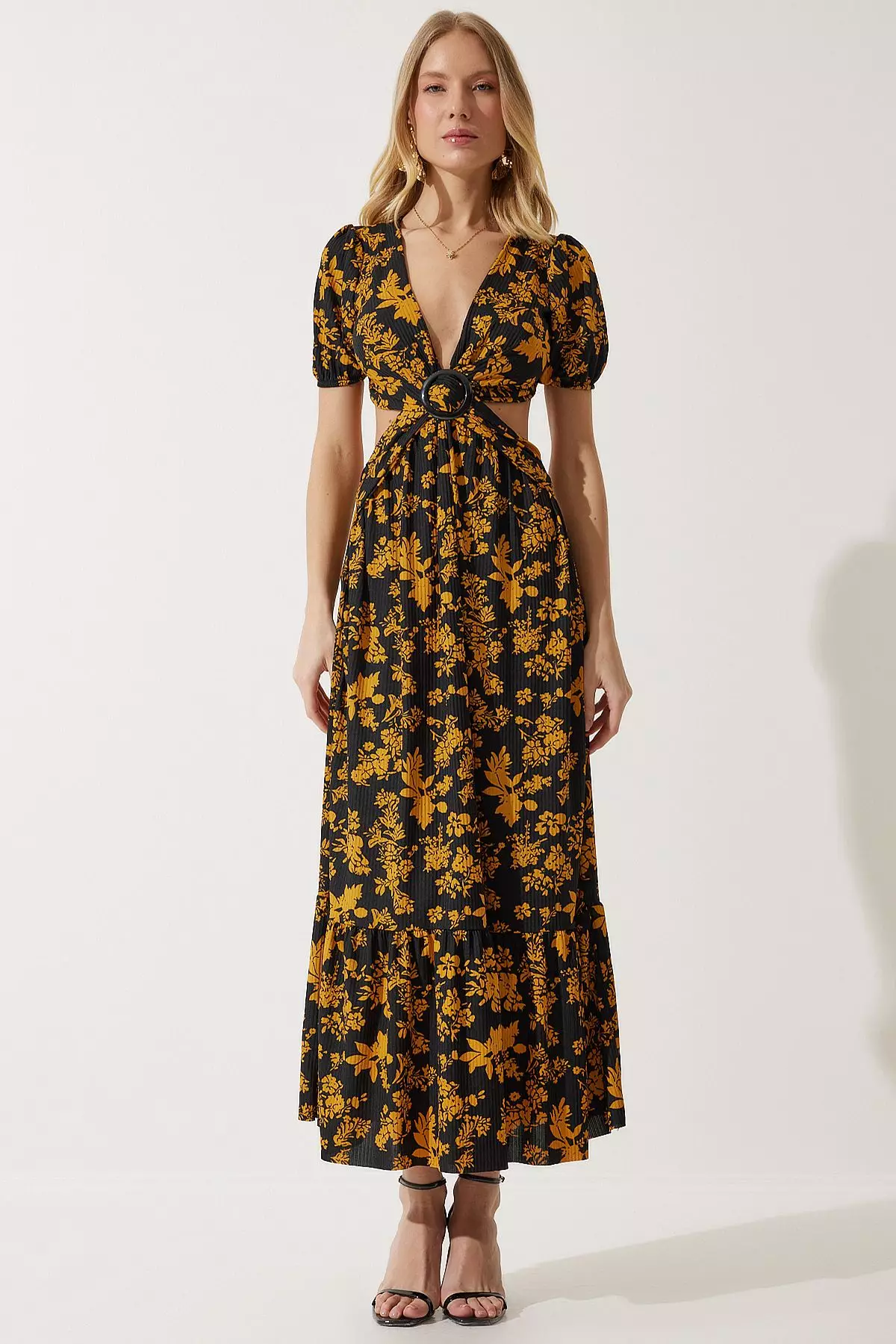 Pleated Floral Print Dress