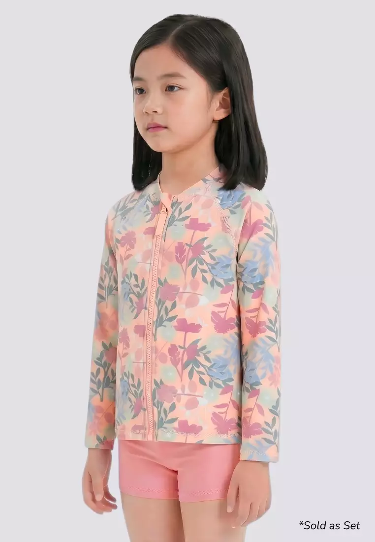 Dreamy Petals 3 in 1 Long Sleeved Rashguard Bikini Set UPF 50 Protection Swimwear for Kids Girls