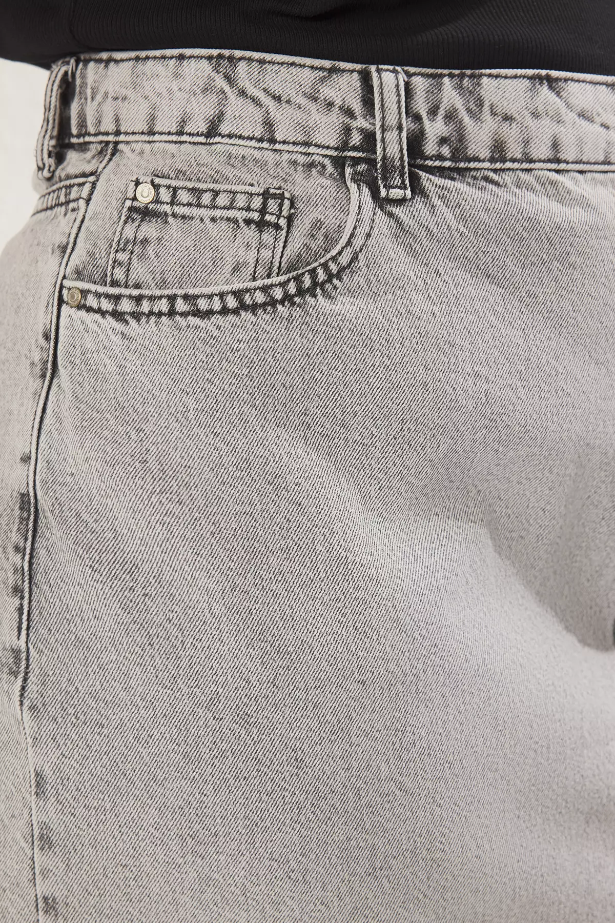 Plus Size High Waist Denim Midi Skirt