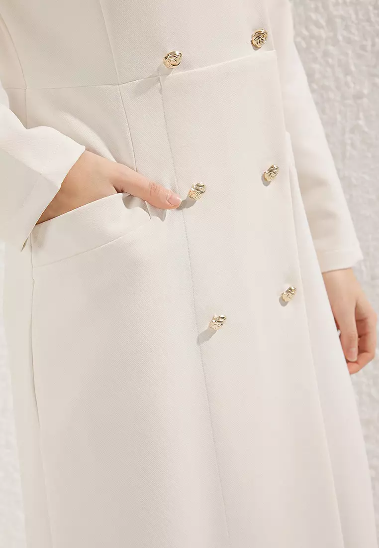 Beige Buttoned Woven Fabric Dress TCTSS25EB00027