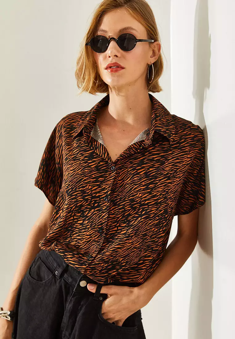 Women's Short Sleeve Patterned Viscose Shirt 40831005