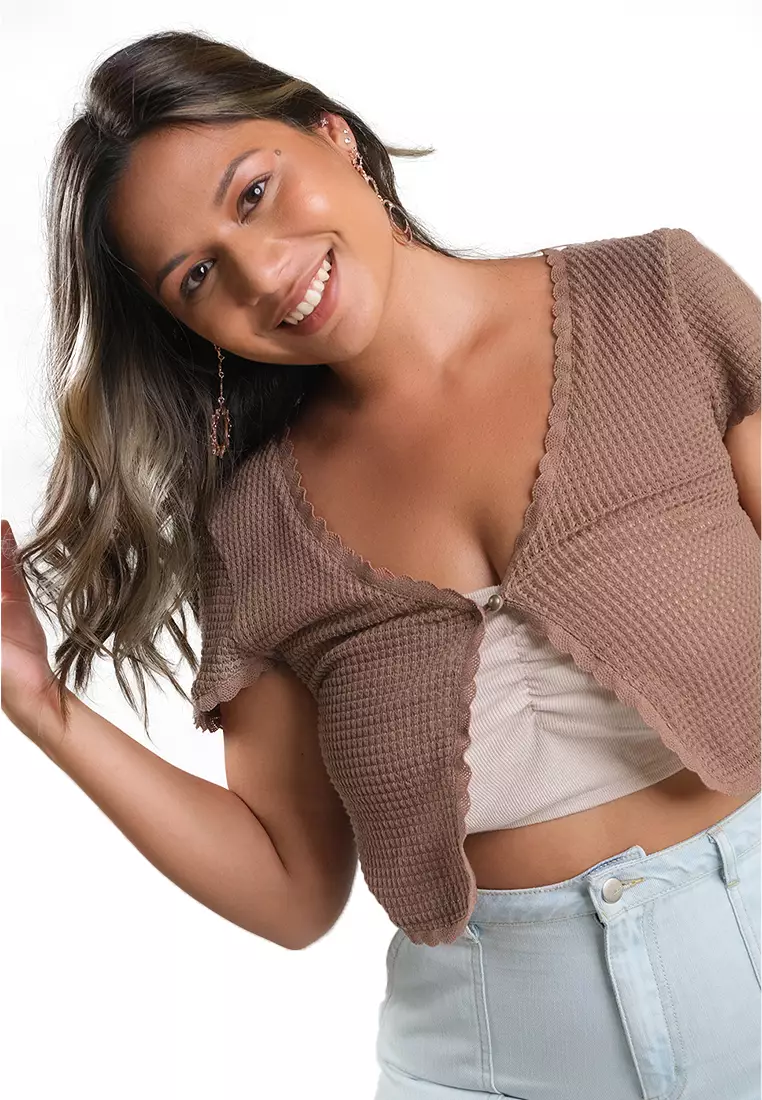 Crochet-Like Short Sleeve Cardigan