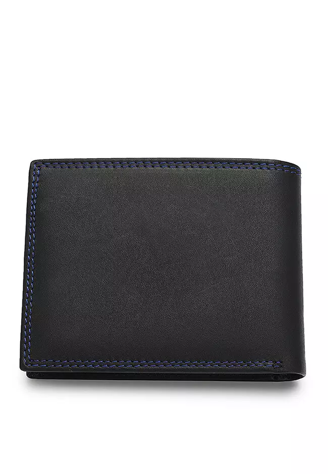 Men's Genuine Leather RFID Short Wallet - Black