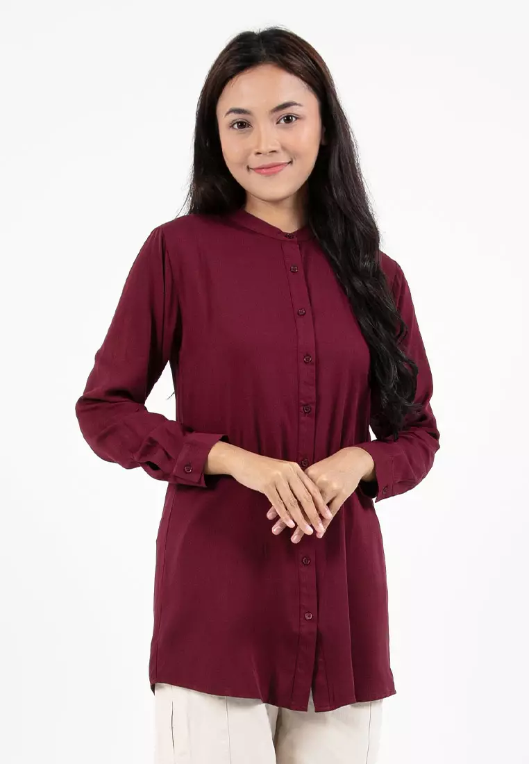Forest Ladies Rayon Shirt Women Long Sleeve Tunic - 822405-57Burgundy