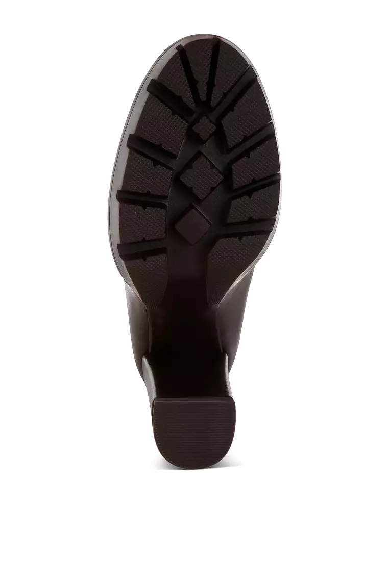 Brown Chunky High Block Heeled Loafers