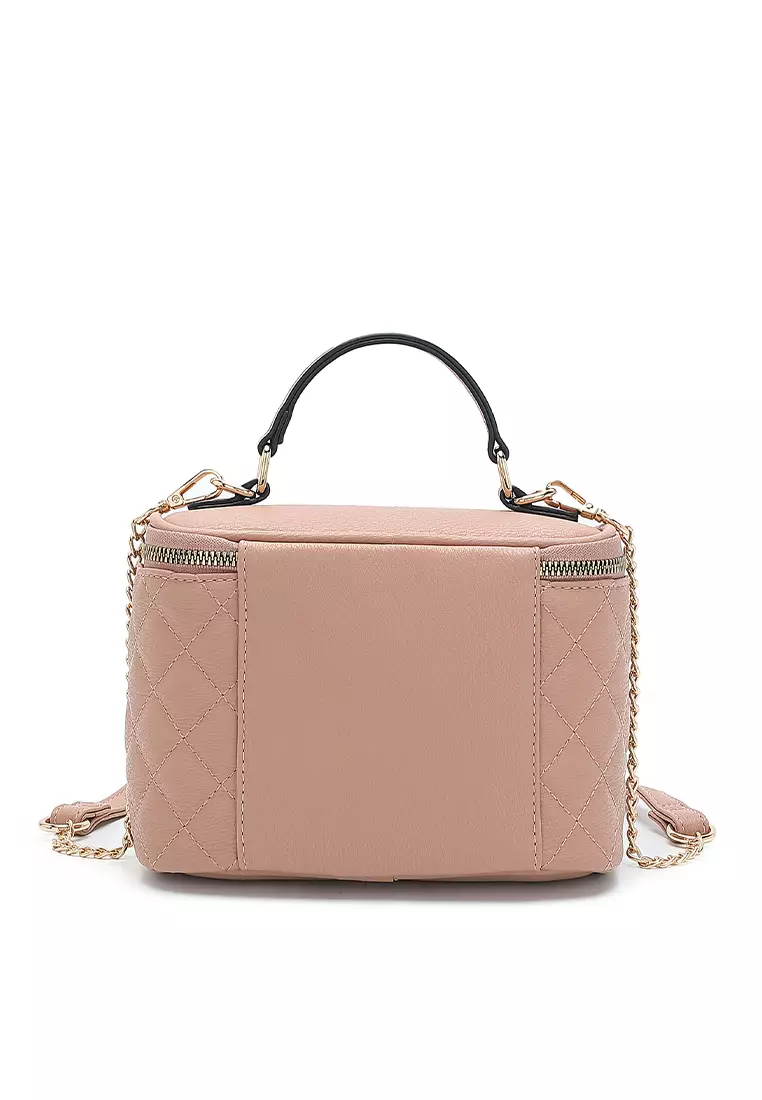 Women's Quilted Top Handle Bag / Sling Bag / Crossbody Bag - Pink