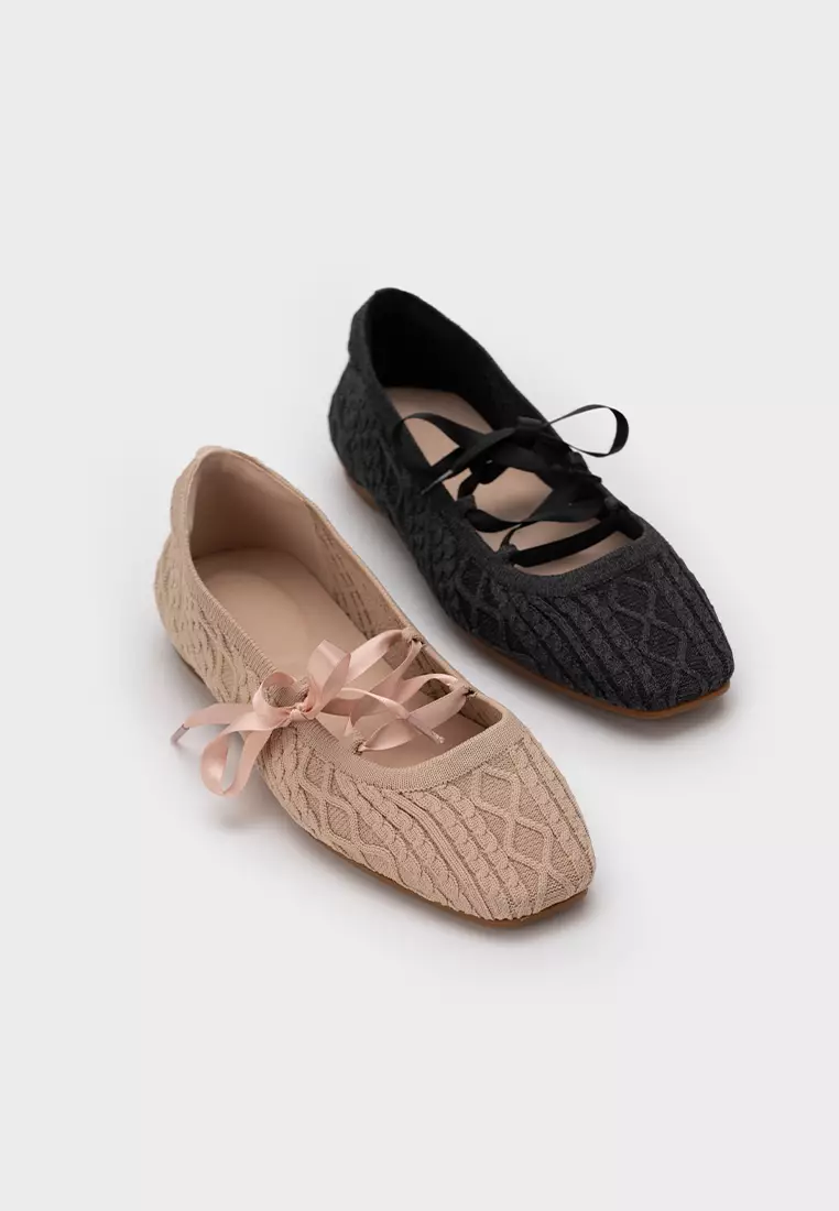 飞织面云感系带平底鞋