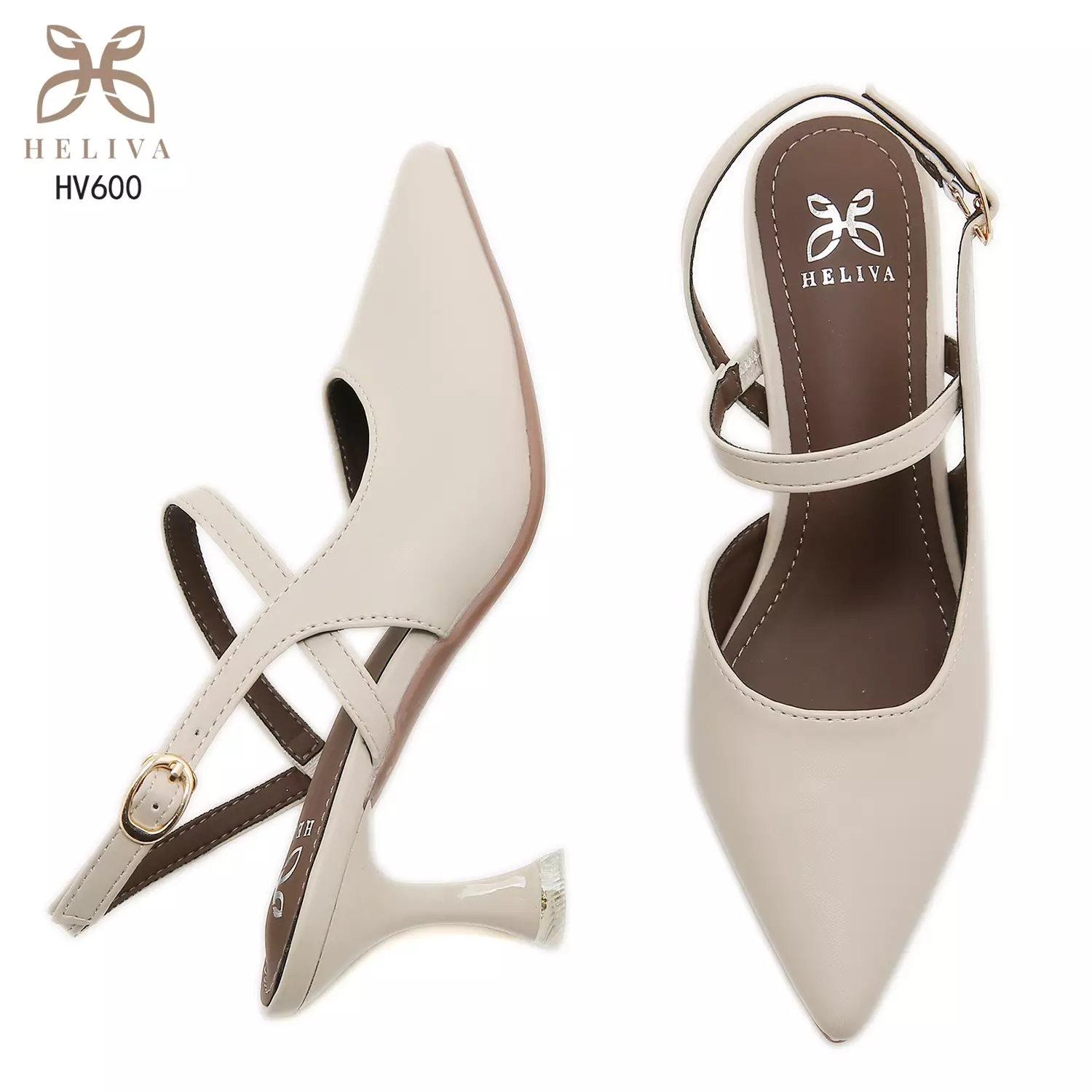 HELIVA VIVIANA 7cm Slingback Heels Graceful Ankle Strap & Pointed Toe Elegance HV600