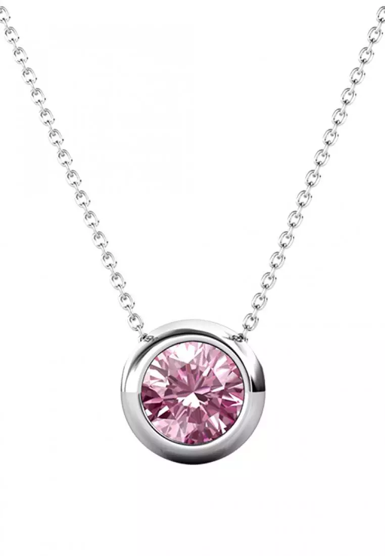 Birth Stone Moon Pendant October Pink Tourmaline - Kalung Crystal Swarovski by Her Jewellery