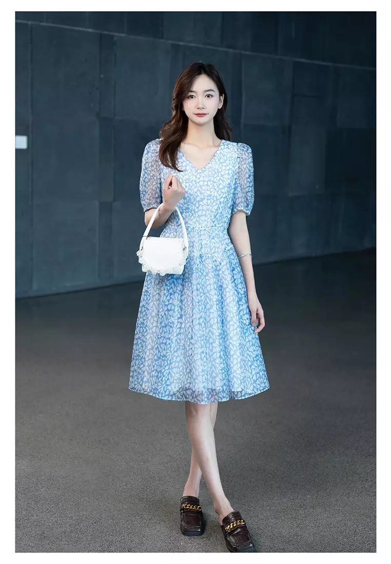 Puff Sleeve V-Neck Floral Dress