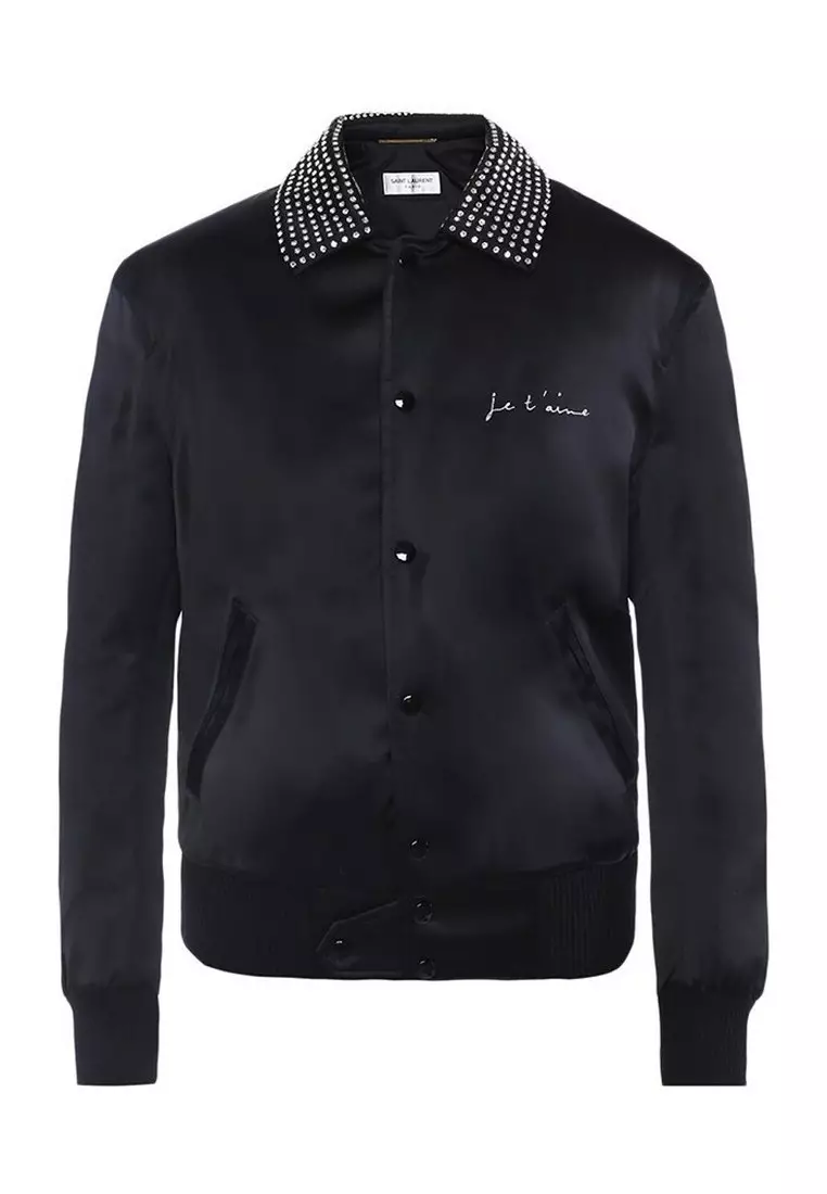 Buy SAINT LAURENT Rhinestone Encrusted Collar Jacket in Black 2025