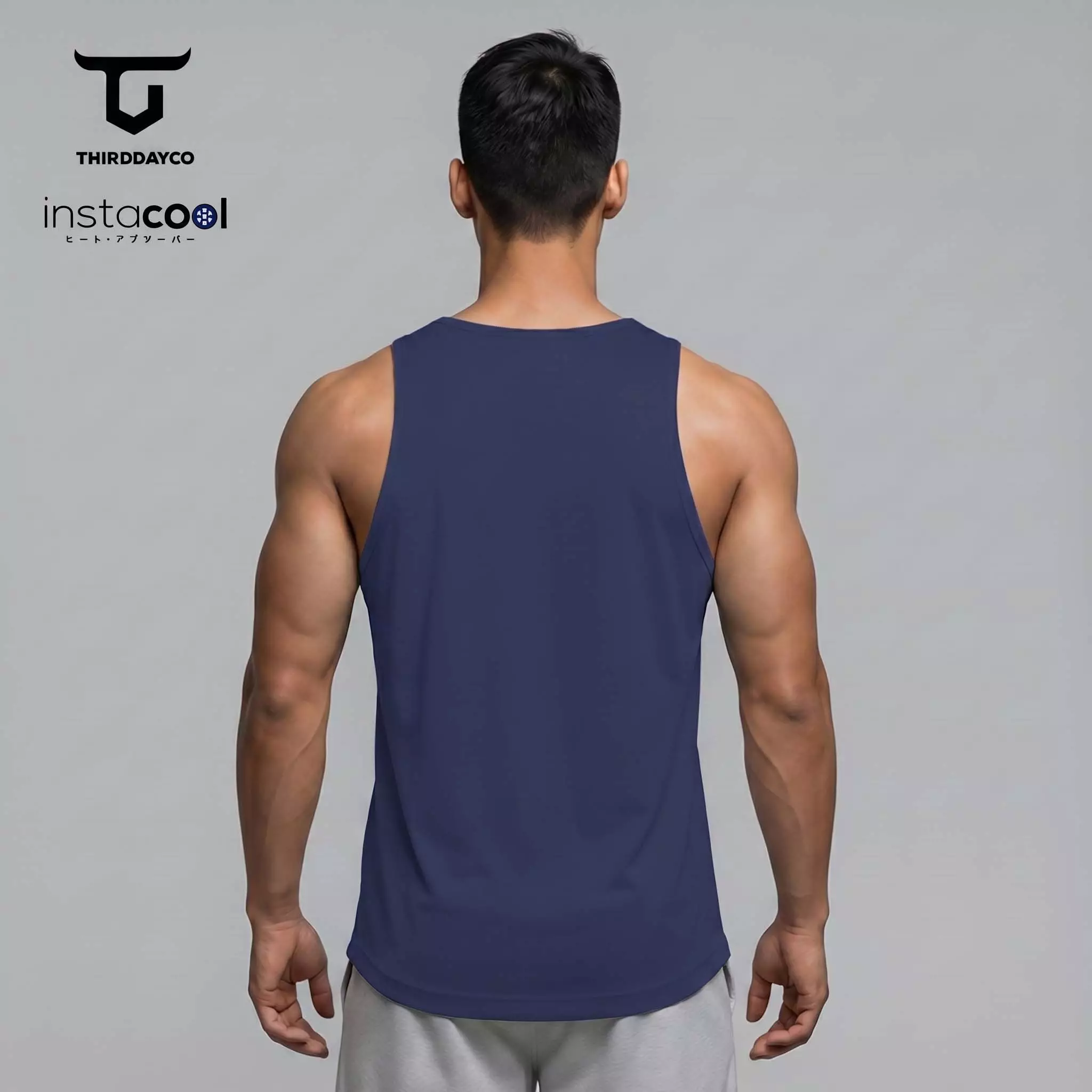 THIRDDAY Kaos Kutung Gym Pria InstaCool | Tanktop Olahraga Adem Dingin Instacool Quick Dry Stretch Fitness Training | hustle navy SVN MUA61