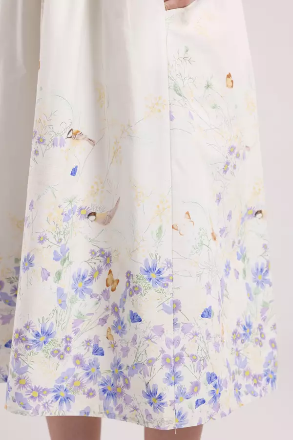 MINIMAL - Rhythm - Gaun Lengan Balon Motif Bunga  - Off White Warna Offwhite