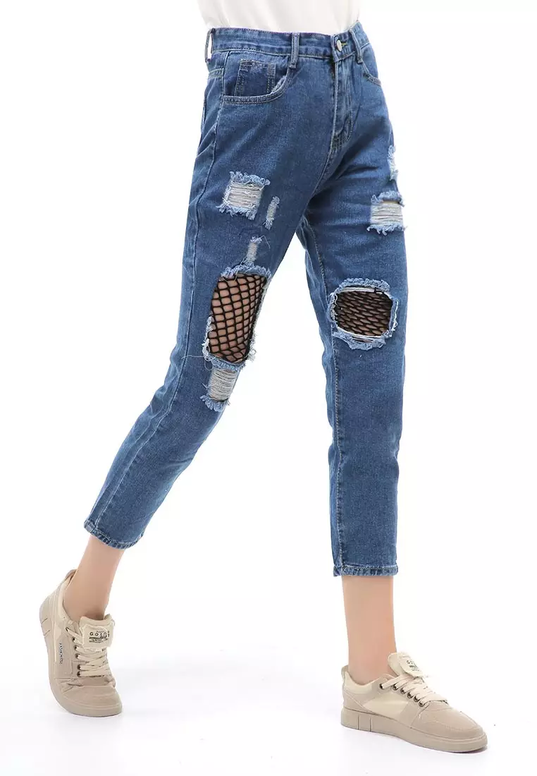 Jourel Long Pants Celana Panjang Ripped Jeans Wanita Material Denim ORIGINAL - Blue