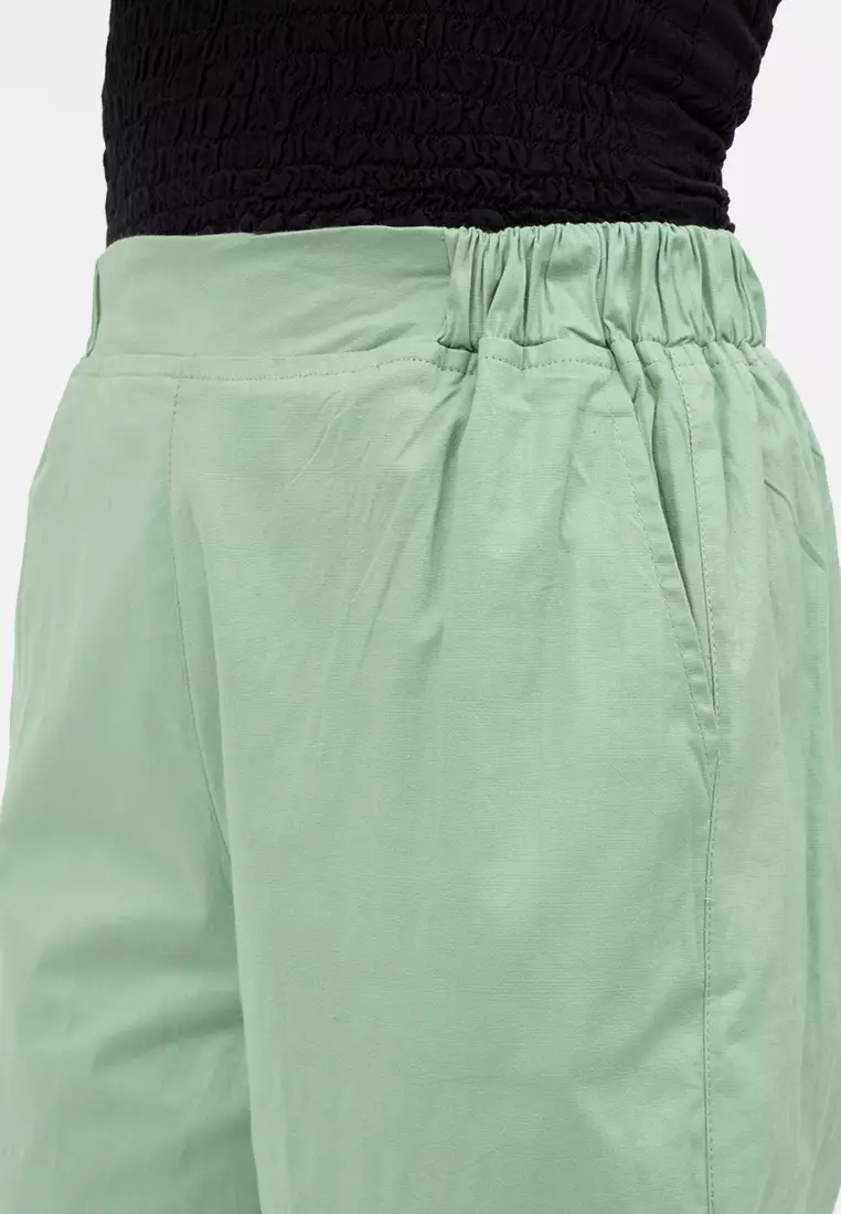 Stretch Linen Ankle Pants in Green