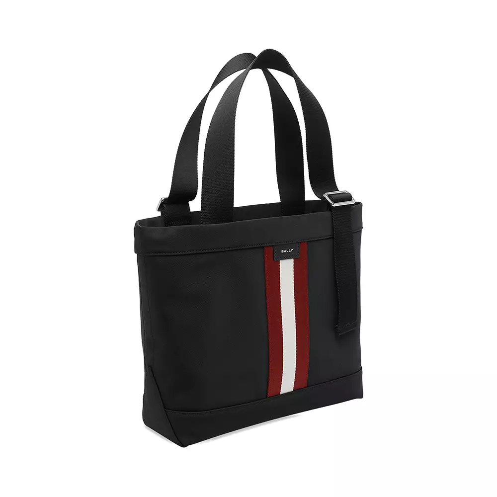 Code M Shopping Bag Nylon and Calfskin Leather Black Red