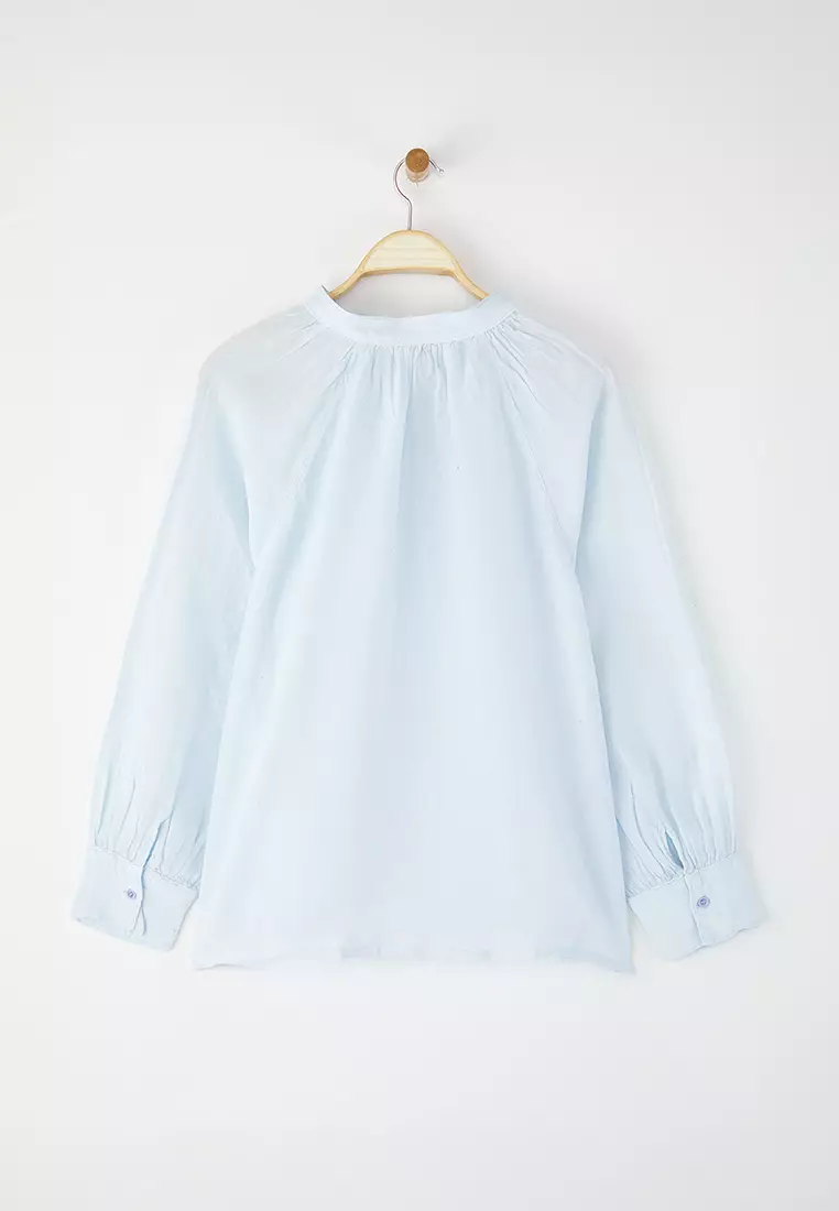 Blue 100% Linen Judge Collar Shirt TWOSS25GO00134