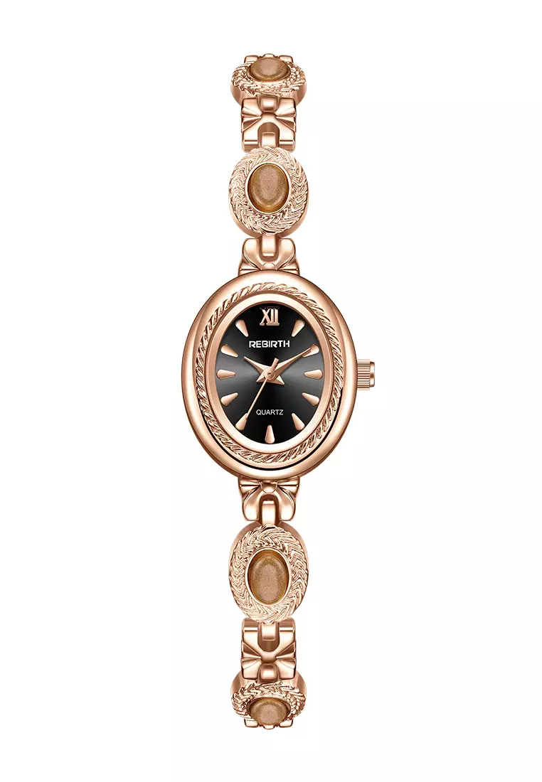 Jam Tangan Wanita Original Korea Style Kuasar Anti Air Tali Stainless Steel Jam Tangan Cewek B016 Rose black