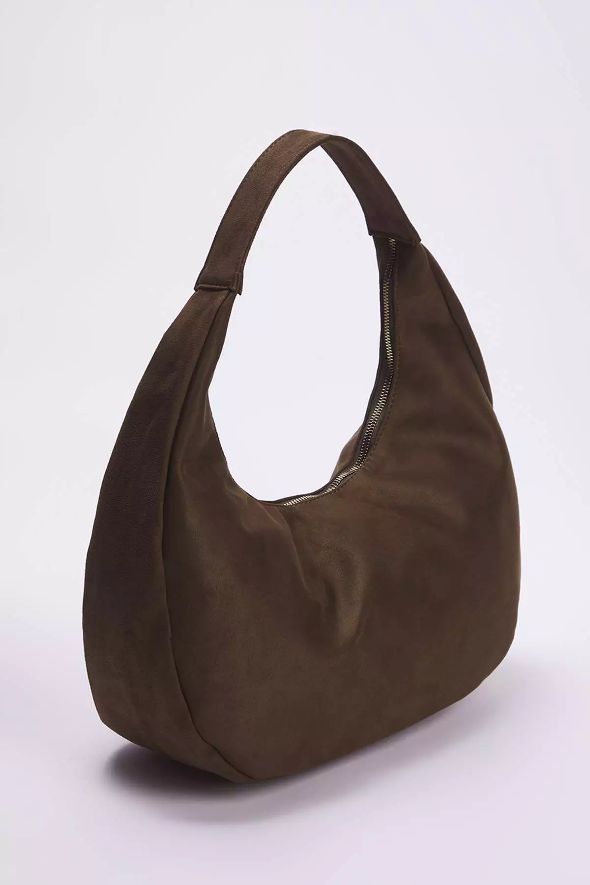 Khaki Suede Half Moon Women's Oval Shoulder Bag