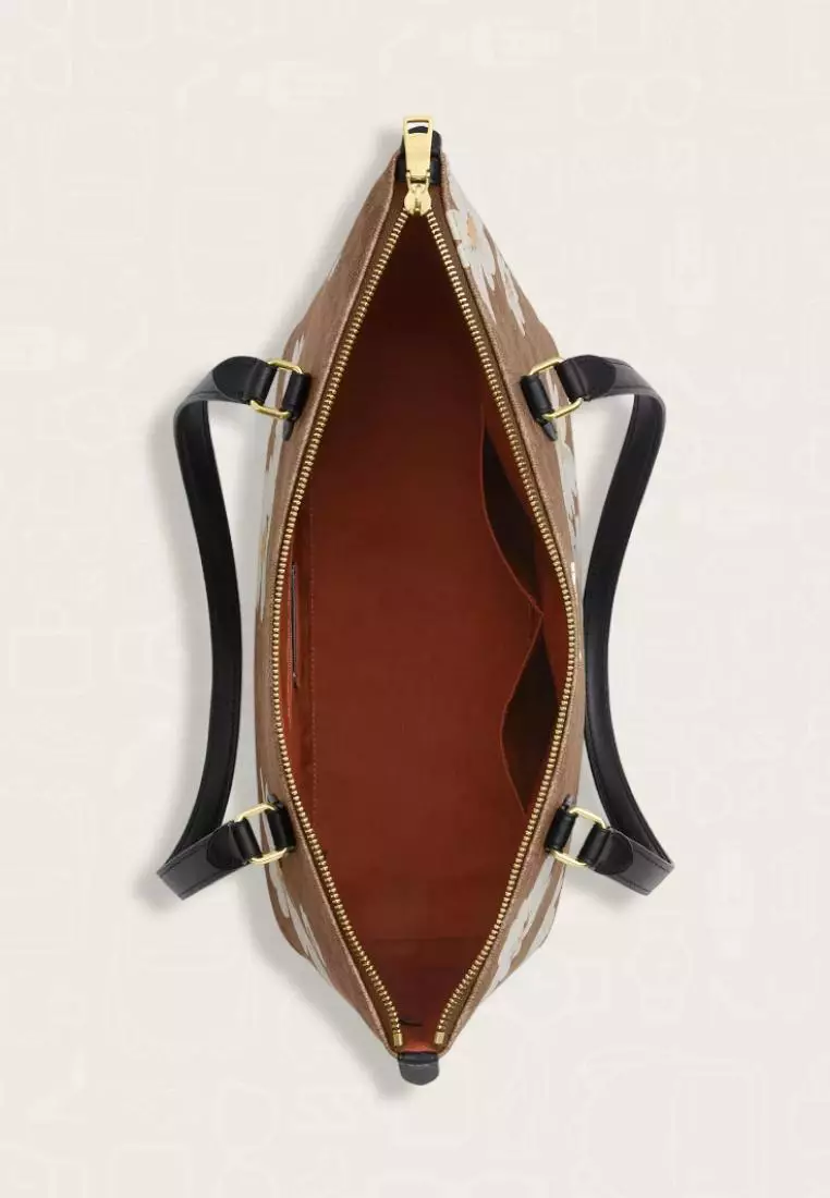 Coach Gallery Tote Bag In Signature Canvas With Floral Print Tan Multi