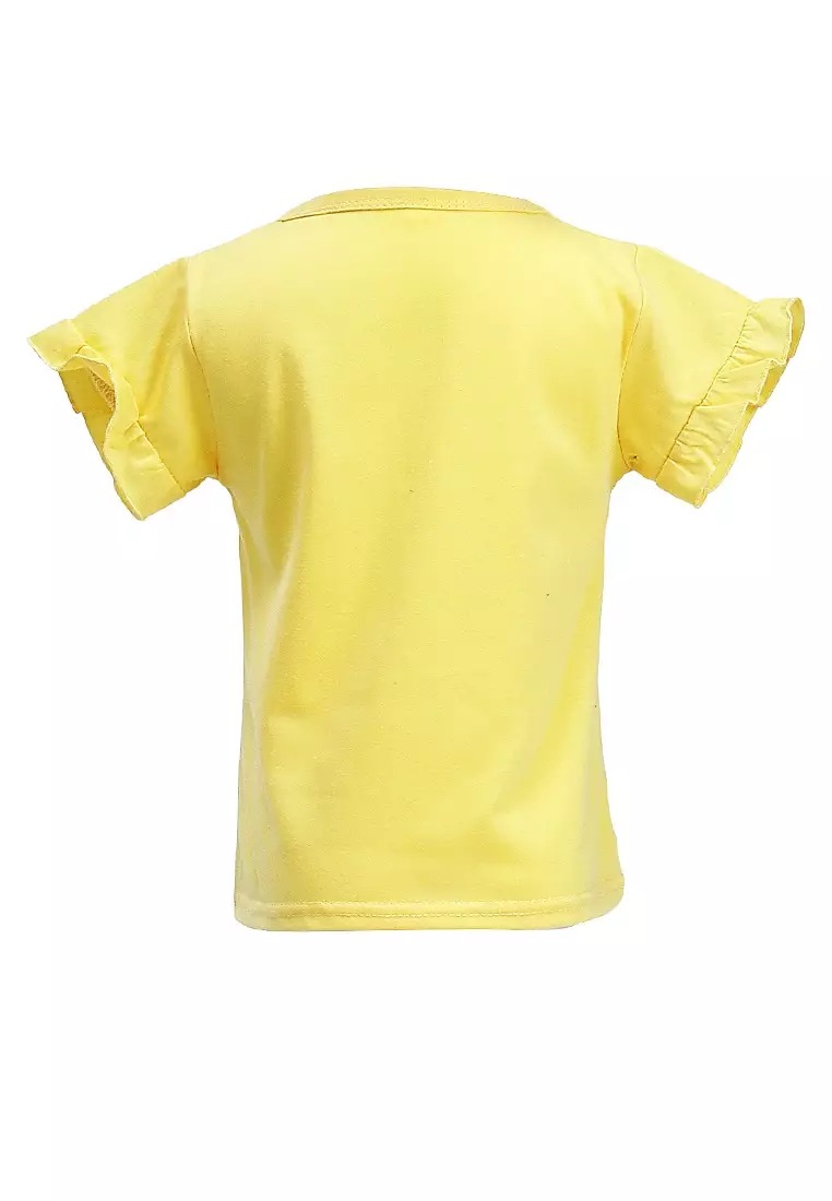Chevelle Kaos Anak Perempuan Lengan Terompet Ruffle Tee Motif Bunga Material Cotton ORIGINAL - Yellow