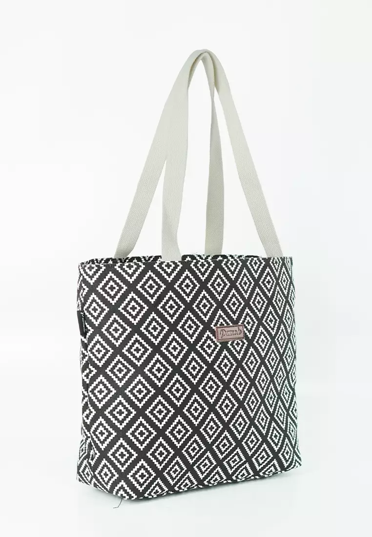 Pamole Tas Tote Bag Wanita Resleting Bahan Kanvas Kina Series - Tribal