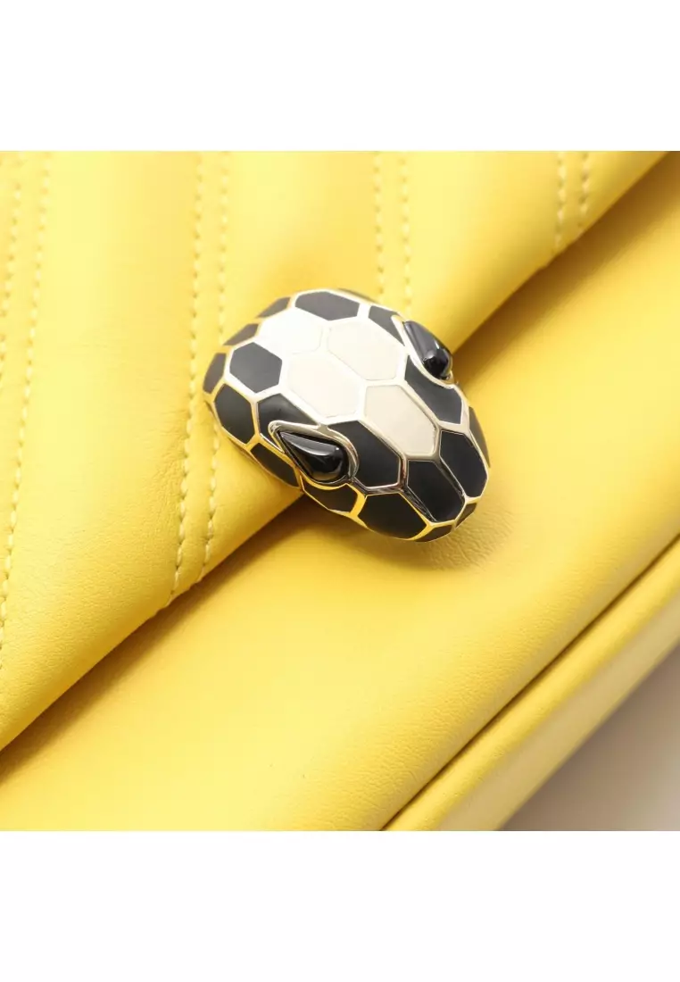 Pre-Loved Bvlgari serpenti cabochon chain shoulder bag leather yellow