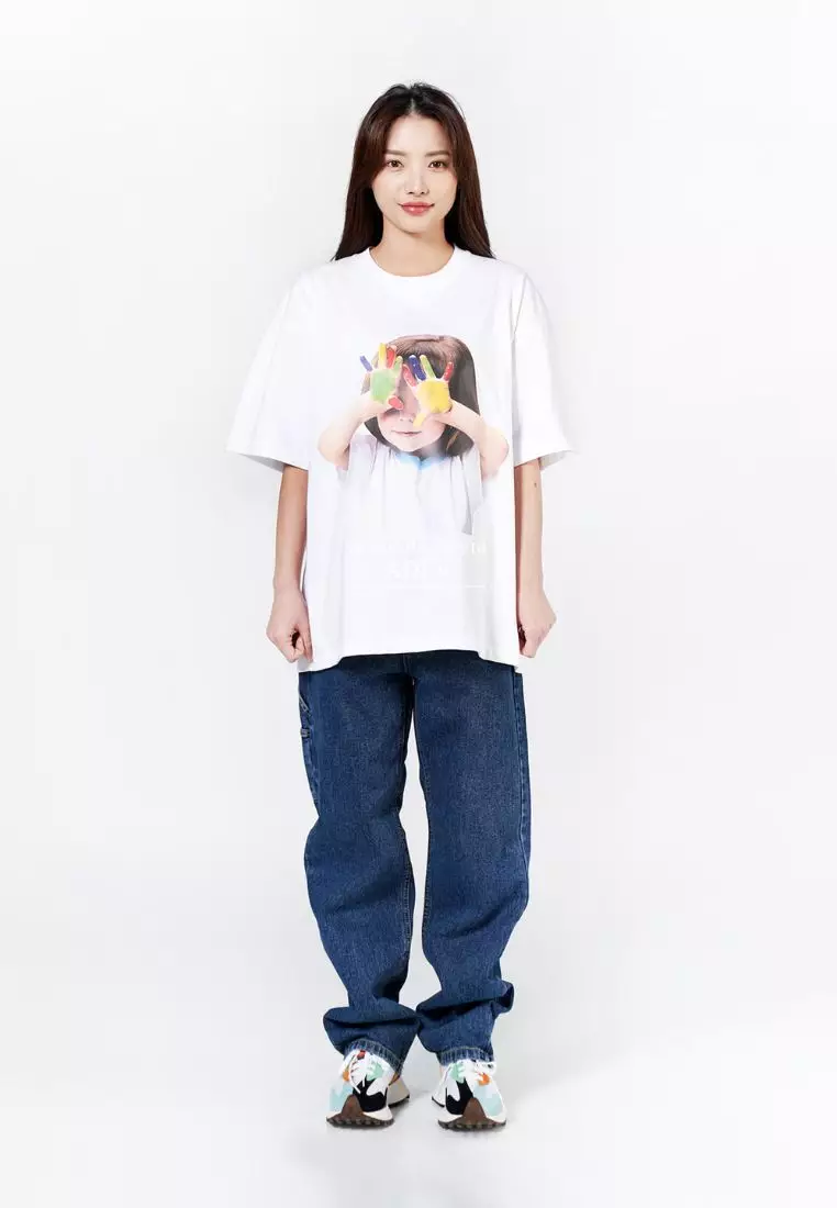 [ADLV] Acmedelavie Baby Face Short Sleeve T-Shirt White Colorful Hands
