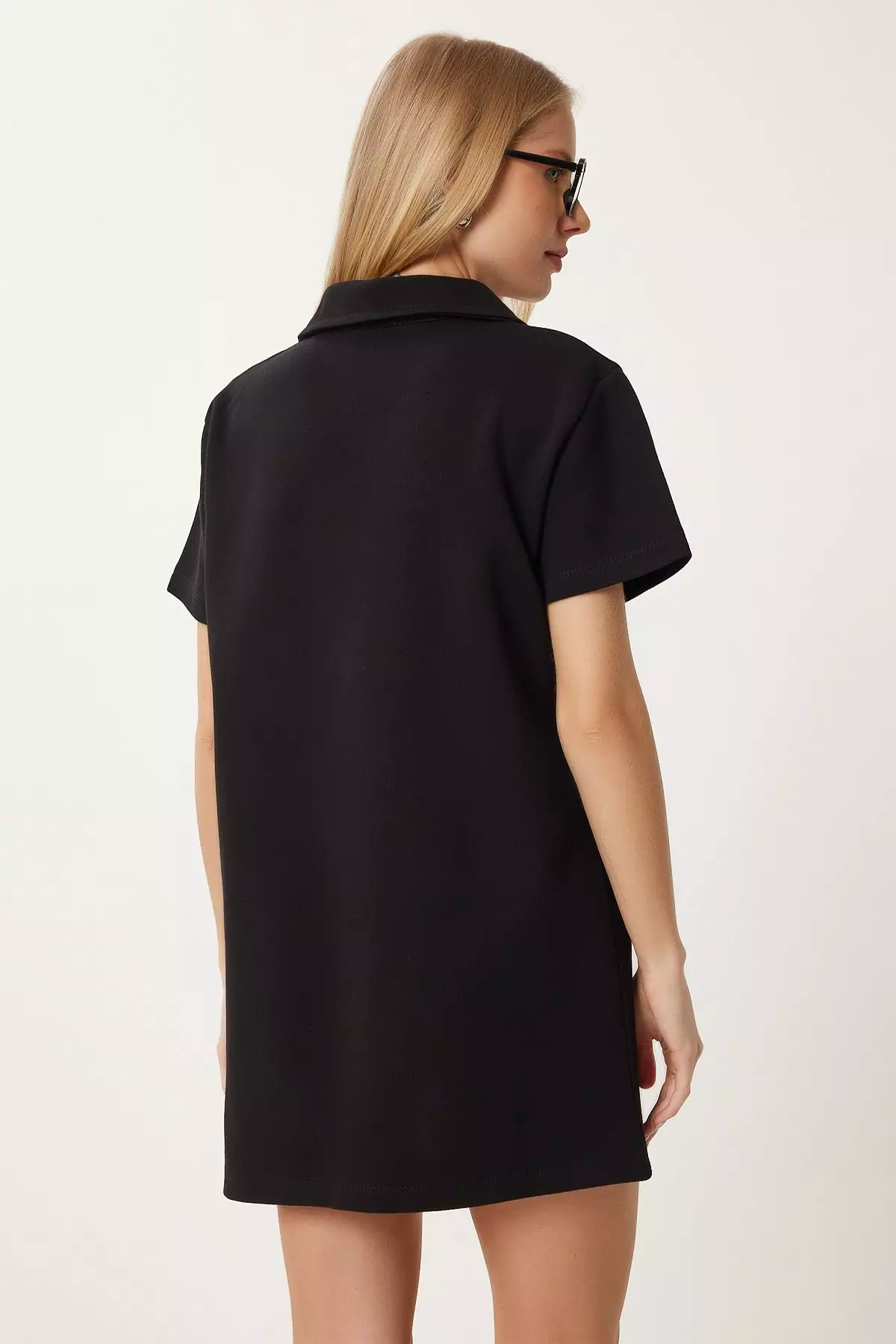 Women's Black Polo Neck Pique Knitted Mini Dress Dp00253