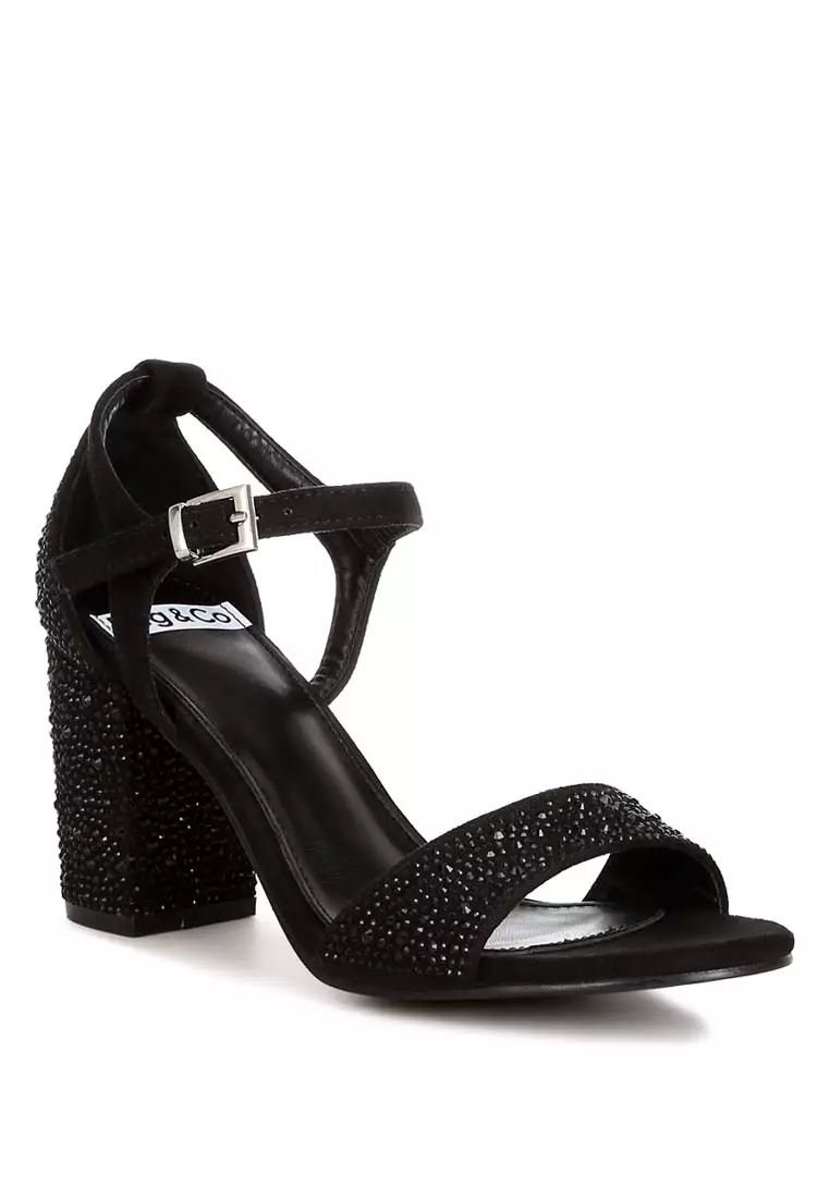 Rhinestones Embellished Sandals in Black