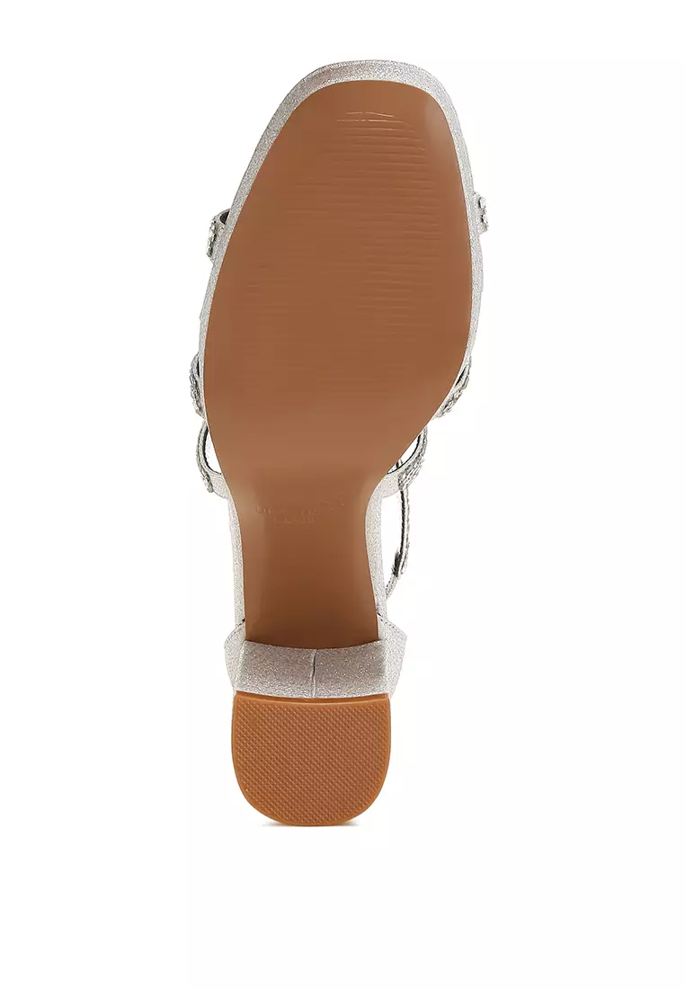 Sandal Bertali Hiasan Berlian Imitasi dalam Warna Perak