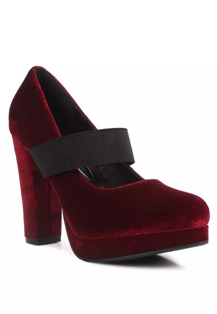 Burgundy block heels closed toe sale