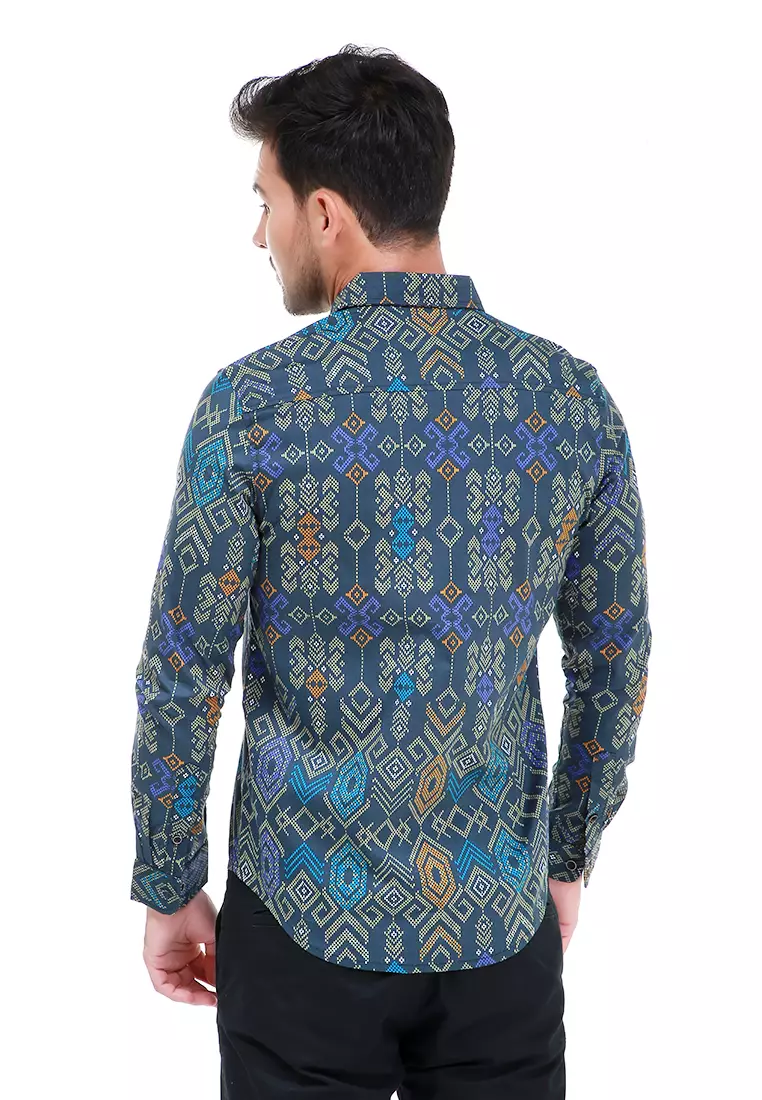 Dwan Kemeja Batik Pria Tribe Atasan Formal Longsleeve Shirt Material Cotton ORIGINAL - Green