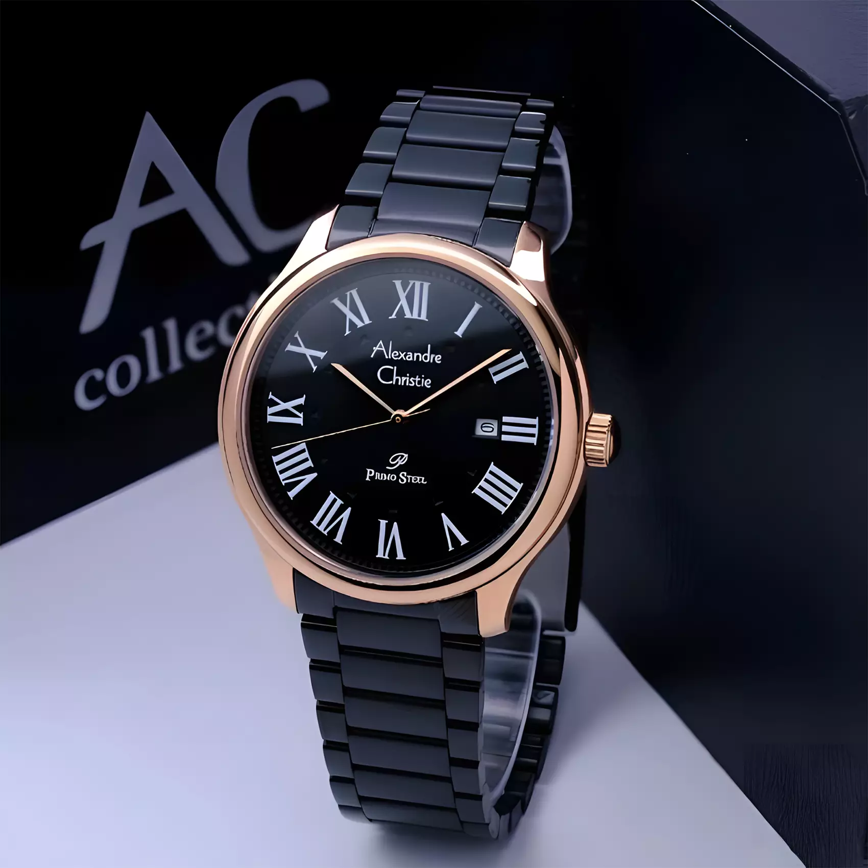 Alexandre Christie Primo Steel - Jam Tangan Analog Pria - Rose Gold Black - Stainless Steel - 1042 MDFBRBA