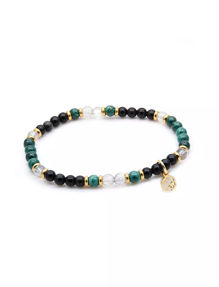 Jadeite Atelier 4mm Malachite Moonstone Black Obsidian Beaded