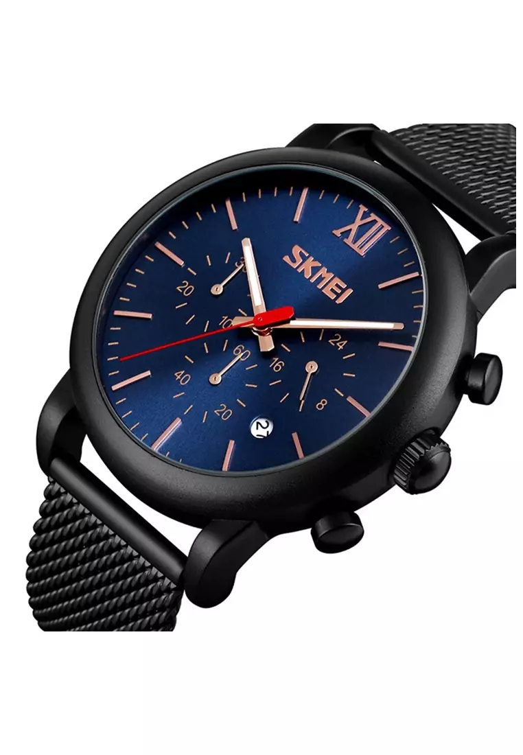 Jam Tangan Casual Analog Pria Strap Tali Material Stainless Steel QM17 ORIGINAL