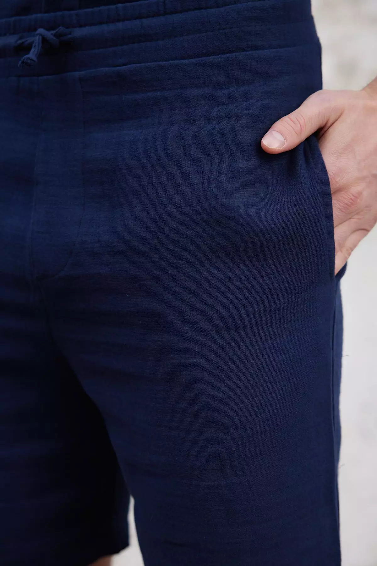 Navy Blue Regular Fit Muslin Fabric Linen Look 100% Cotton Shorts TMNSS25SR00059