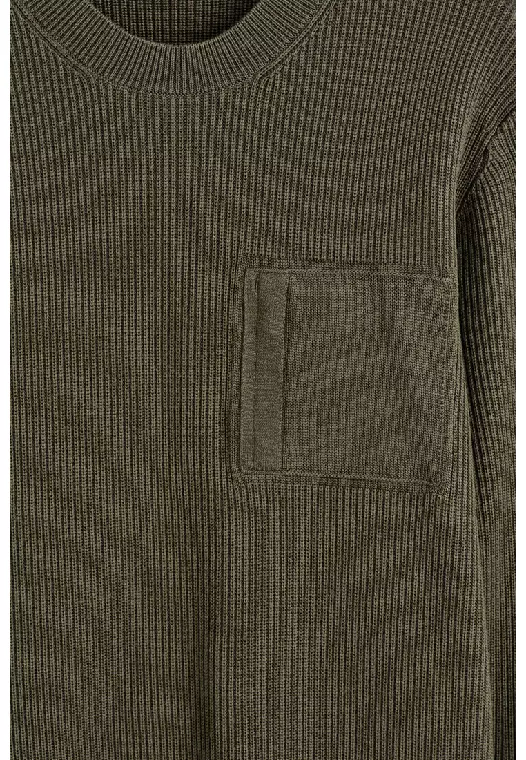 POCKET-DETAIL WOOL CREW-NECK JUMPER