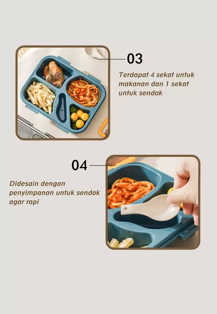 Wakakids Lunch Box Bento 5 Sekat Kotak Makan Bekal Portable BPA Free Anti Tumpah Free Sendok Navy