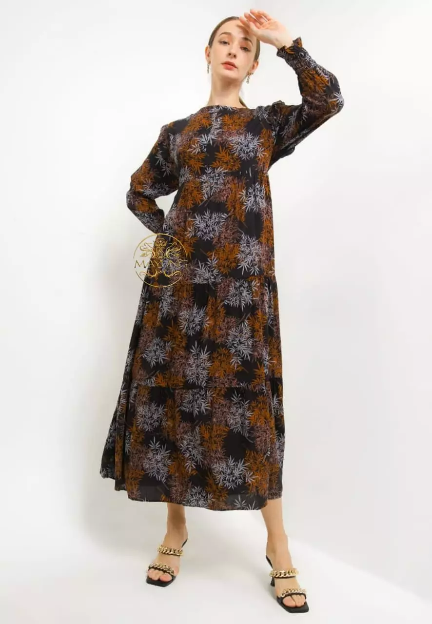 Dress Smok Susun V2 Coklat Tua | Gamis | Long Dress Modern Premium MYA