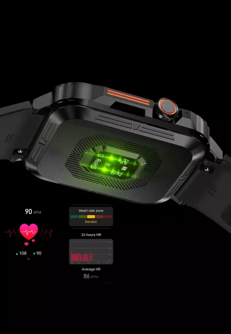 Unisex IOS/Android IP Black SmartWatch with Black Rubber Strap