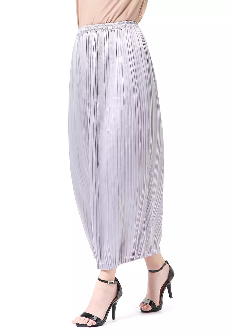 Angely Rok Plisket Rubbery Waist Fashion Wanita Simple - Silver