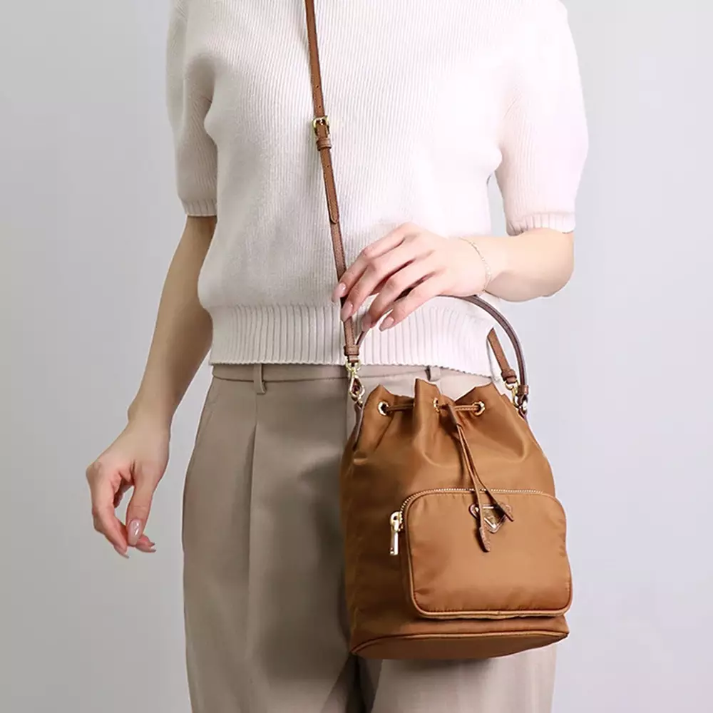 Duet Re-Nylon Bucket Shoulder Bag Brandy
