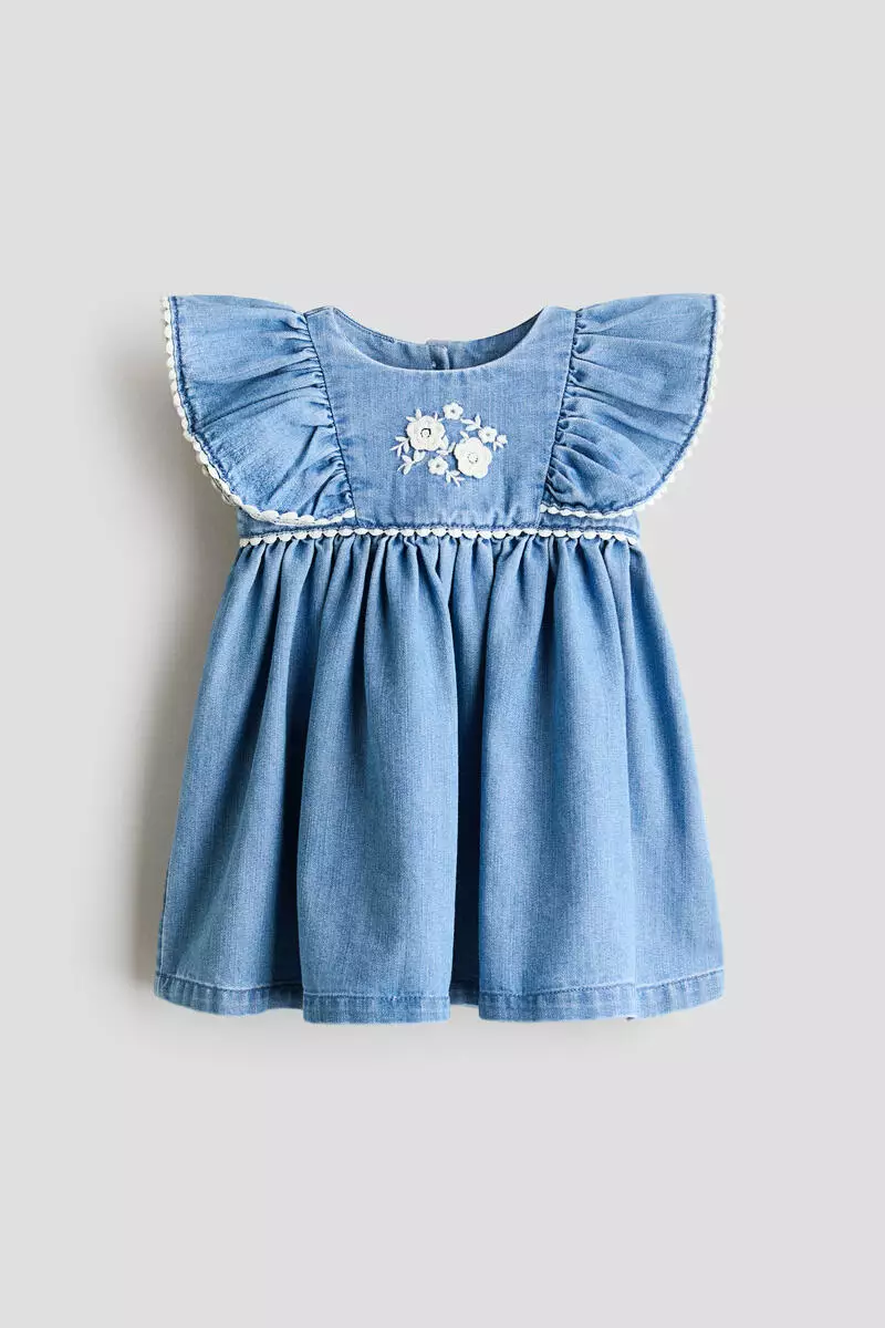 Embroidery-detail denim dress