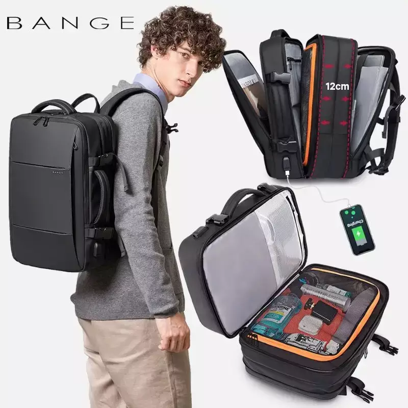 Bange BG1908 Tas Backpack Ransel Laptop Travel Pria 15.6" USB Expandable - BLACK
