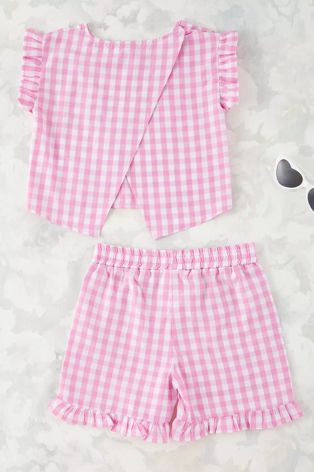 Pink Girl's Cotton Checkered Sleeveless Bottom-Top Set
