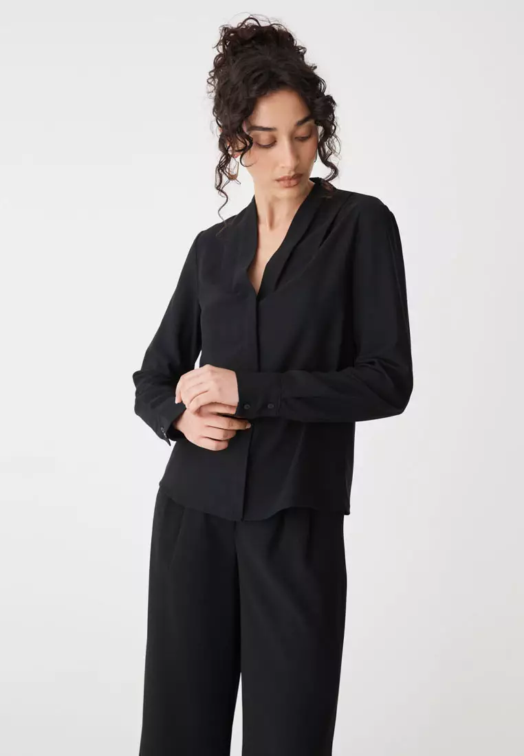 Claudia Pleat Neck Blouse